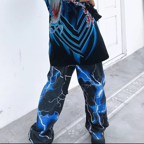 Blue lightning pants baggy joggers wide cargo - Picture 2 of 6